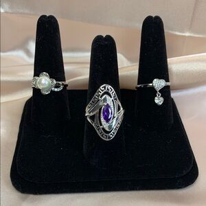 3 PC Set - NEW Pretty Bird Real White Gold Plated Rings Size 7